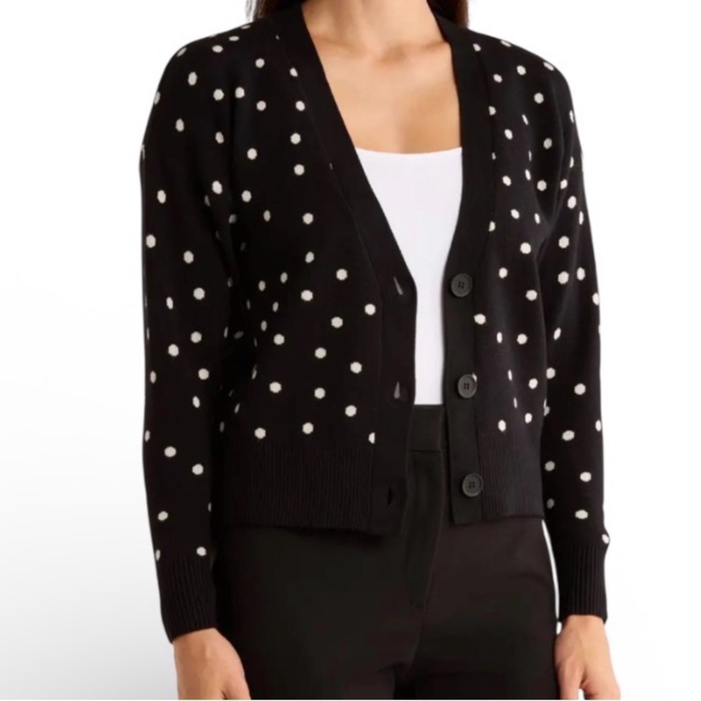 A Knitch Above Black and White Polka Dot Cardigan Womens Large front buttons